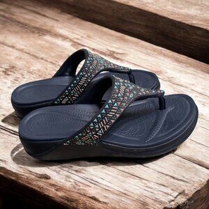 Crocs BOCA MEDALLION Wedge Sandals Women's Size 9 NAVY Blue